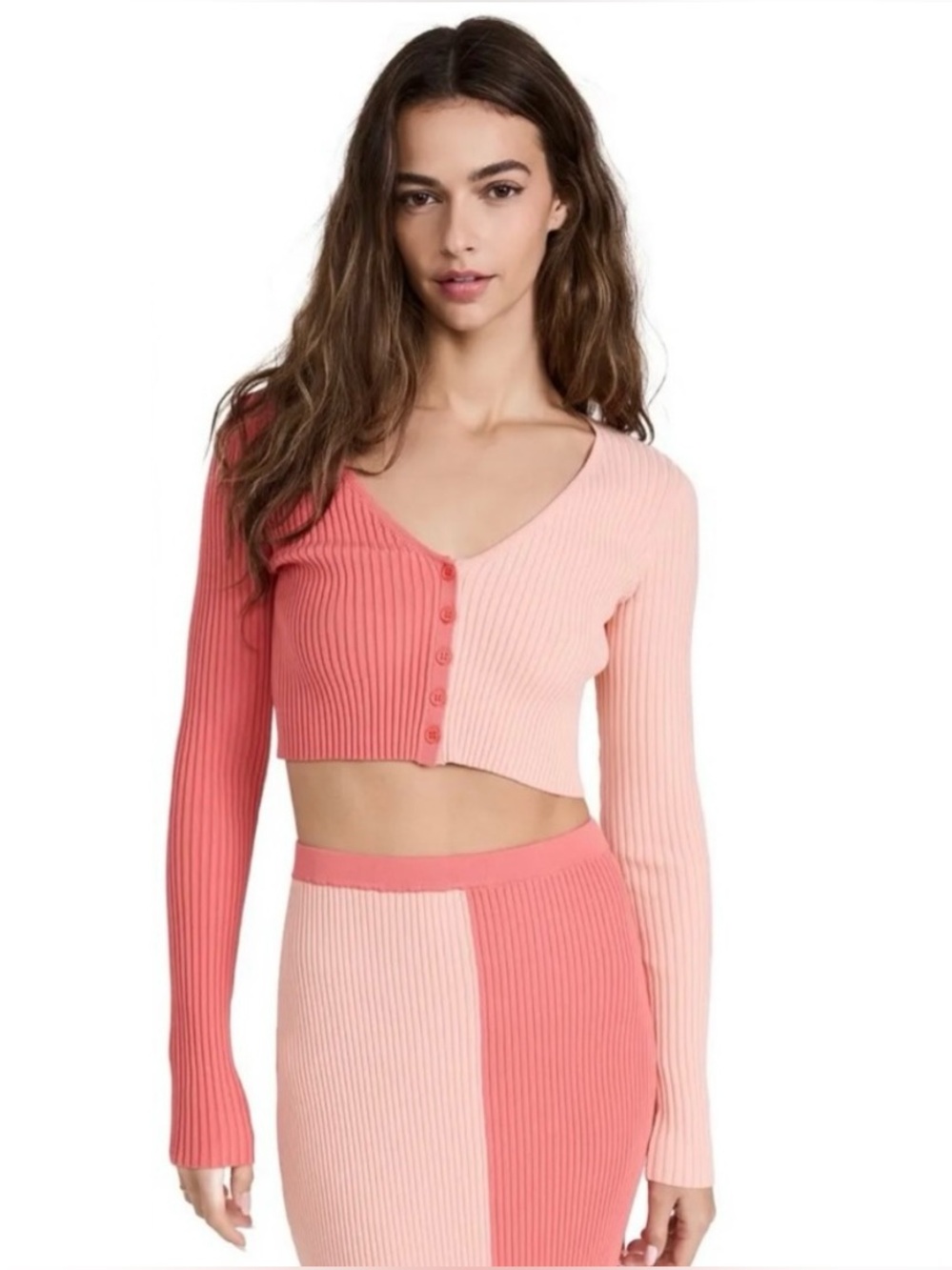 Staud Manon Two Tone Rib Knit Cropped Cardigan New Large